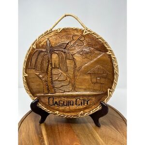 Vintage Carved Wood Wall Hanging Plaque Baguio City Souvenir Art Decor
